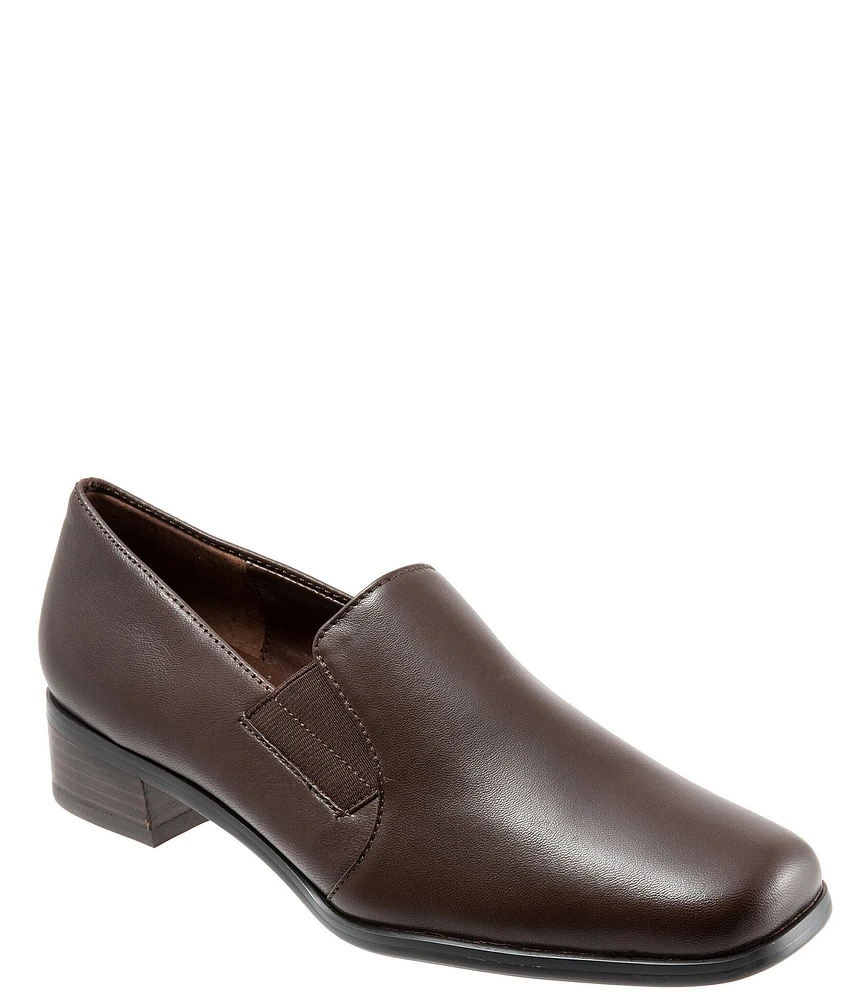 Trotters Ash Leather Slip-On Block Heel Loafers