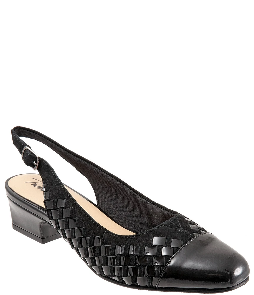 Trotters Dea Woven Suede Patent Leather Slingback Pumps