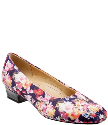 Trotters Doris Floral Printed Block Heel Pumps