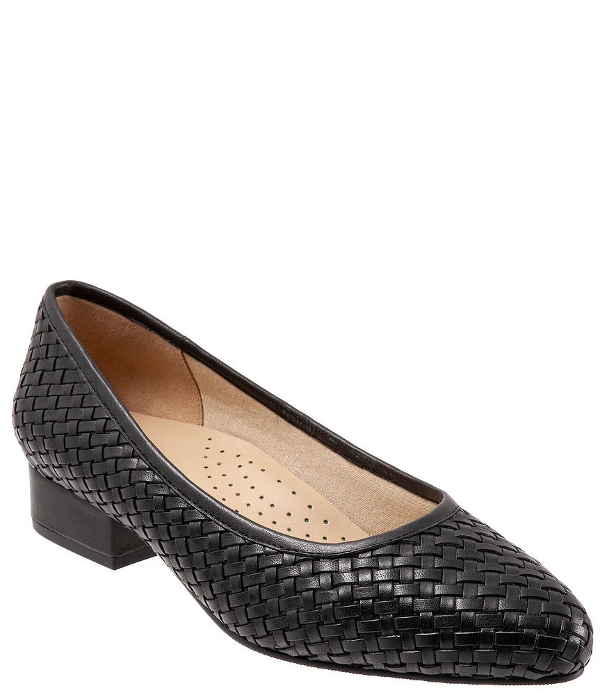 Trotters Jade Woven Leather Block Heel Pumps