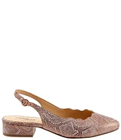 Trotters Joselyn Metallic Snake Print Scalloped Leather Block Heel Sling Pumps