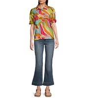 Tru Luxe Jeans Abstract Print Short Sleeve Button Front Top