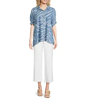 Tru Luxe Jeans Chambray Point Collar Elbow Sleeve Button Front Shirt
