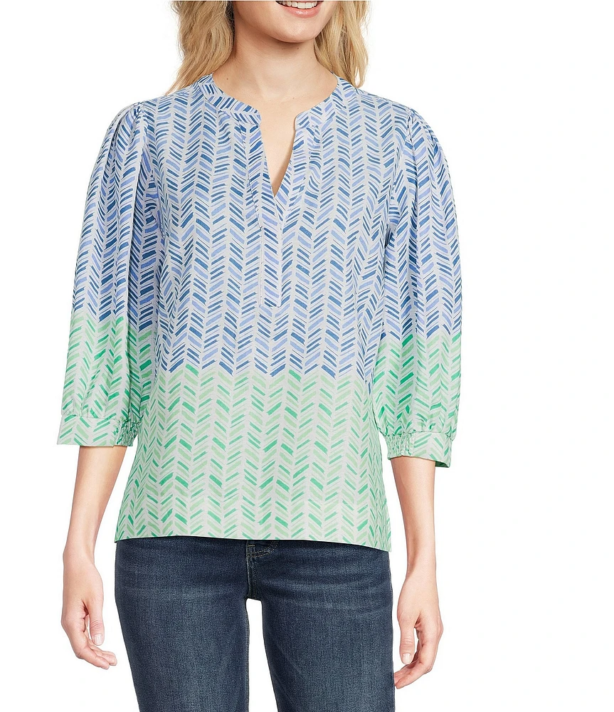 Tru Luxe Jeans Chevron Linen Blend 3/4 Sleeve Popover
