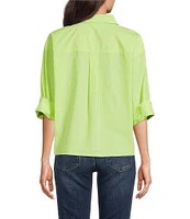 Tru Luxe Jeans Cotton Poplin Point Collar 3/4 Sleeve Camp Shirt
