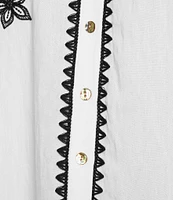 Tru Luxe Jeans Crochet Stitch Embroidered 3/4 Sleeve Button Front Shirt