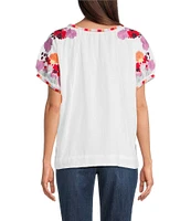 Tru Luxe Jeans Embroidered Batteau Neck Short Sleeve Top