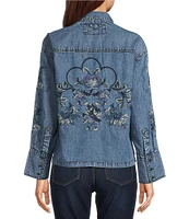 Tru Luxe Jeans Embroidered Collared Neck Long Sleeve Top
