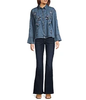 Tru Luxe Jeans Embroidered Collared Neck Long Sleeve Top