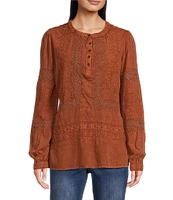 Tru Luxe Jeans Embroidered Round Neck Long Sleeve Top