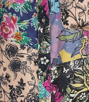 Tru Luxe Jeans Floral Patchwork Print Collared Neck Roll Tab Sleeve Top