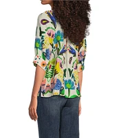 Tru Luxe Jeans Floral Pleated V-Neck Elbow Sleeve Popover Top