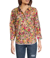 Tru Luxe Jeans Floral Point Collar 3/4 Balloon Sleeve Blouse