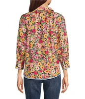 Tru Luxe Jeans Floral Point Collar 3/4 Balloon Sleeve Blouse