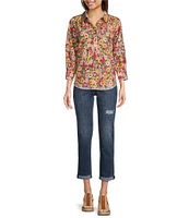 Tru Luxe Jeans Floral Point Collar 3/4 Balloon Sleeve Blouse