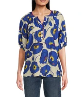 Tru Luxe Jeans Floral Split V-Neck Elbow Sleeve Top