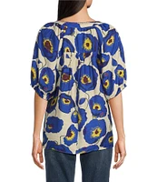Tru Luxe Jeans Floral Split V-Neck Elbow Sleeve Top