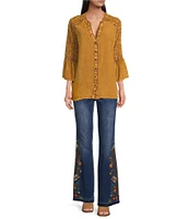 Tru Luxe Jeans Hi-Rise Print Embroidered Stretch Denim Jeans