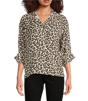 Tru Luxe Jeans Leopard Print 3/4 Sleeve Button Front Shirt