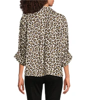 Tru Luxe Jeans Leopard Print 3/4 Sleeve Button Front Shirt