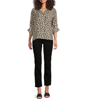 Tru Luxe Jeans Leopard Print 3/4 Sleeve Button Front Shirt
