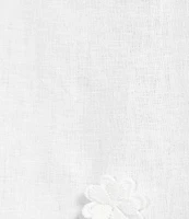 Tru Luxe Jeans Linen Blend Split Crew Neck 3/4 Sleeve Applique Flowers Blouse