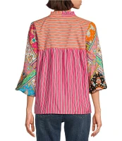 Tru Luxe Jeans Mix Print 3/4 Balloon Sleeve Popover Top