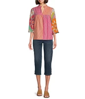 Tru Luxe Jeans Mix Print 3/4 Balloon Sleeve Popover Top
