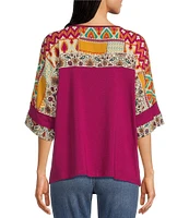 Tru Luxe Jeans Mixed Media Patchwork Print Yoke Top