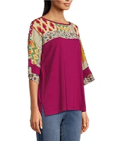 Tru Luxe Jeans Mixed Media Patchwork Print Yoke Top