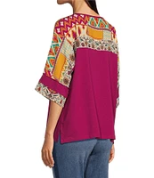 Tru Luxe Jeans Mixed Media Patchwork Print Yoke Top