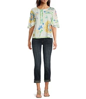 Tru Luxe Jeans Novelty Burnout Jersey Tie Neck Flutter Sleeve Tunic