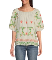 Tru Luxe Jeans Placed Floral Print Round Neck Short Sleeve Popover Top