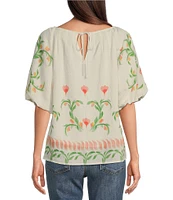 Tru Luxe Jeans Placed Floral Print Round Neck Short Sleeve Popover Top
