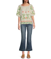 Tru Luxe Jeans Placed Floral Print Round Neck Short Sleeve Popover Top