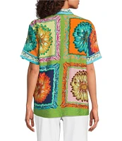 Tru Luxe Jeans Point Collar Short Sleeve Crinkle Print Shirt