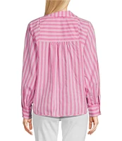 Tru Luxe Jeans Poplin Stripe Point Collar Balloon Long Sleeve Shirt