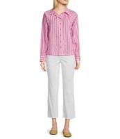 Tru Luxe Jeans Poplin Stripe Point Collar Balloon Long Sleeve Shirt