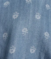 Tru Luxe Jeans Printed Chambray Point Collar Long Sleeve Twist Front Shirt