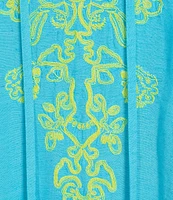 Tru Luxe Jeans Scoop Neck 3/4 Sleeve Embroidered Peasant Linen Blend Top