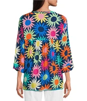 Tru Luxe Jeans Split V-Neck 3/4 Sleeve Knit Floral Print Blouse