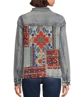 Tru Luxe Jeans Stretch Embroidered Collared Long Sleeve Denim Jacket