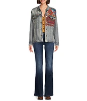 Tru Luxe Jeans Stretch Embroidered Collared Long Sleeve Denim Jacket