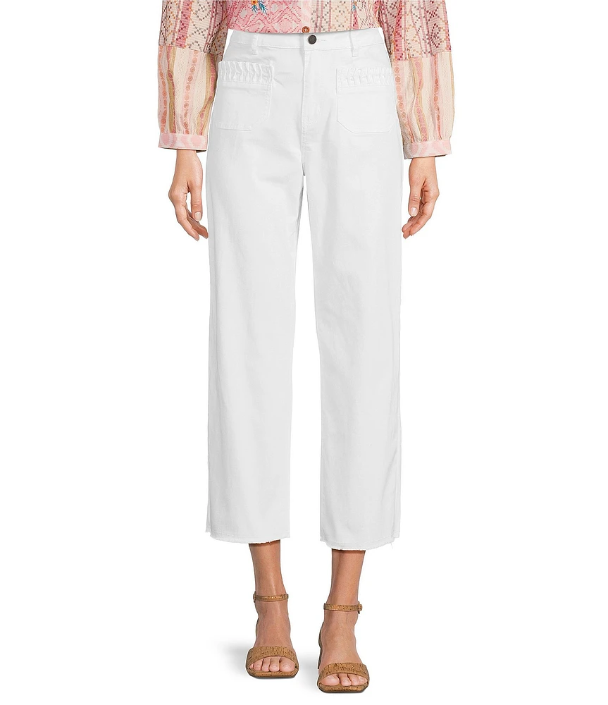 Tru Luxe Jeans Stretch Twill Wide Leg Fringe Hem Jeans