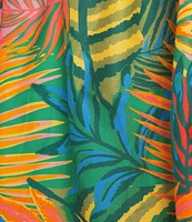 Tru Luxe Jeans Tropical Print Cotton Split Neck Elbow Sleeve Top