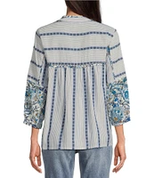 Tru Luxe Jeans Yarn Dyed Dobby 3/4 Balloon Sleeve Top