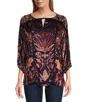 Tru Luxe Mixed Prints Scoop Neck Long Sleeve Top