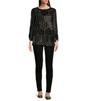 Tru Luxe Patchwork Bateau Long Sleeve Tunic