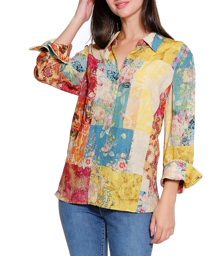 Tru Luxe Patchwork Print Button Front Shirt