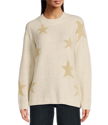 Tru Luxe Star Stretch Crew Neck Long Sleeve Pullover